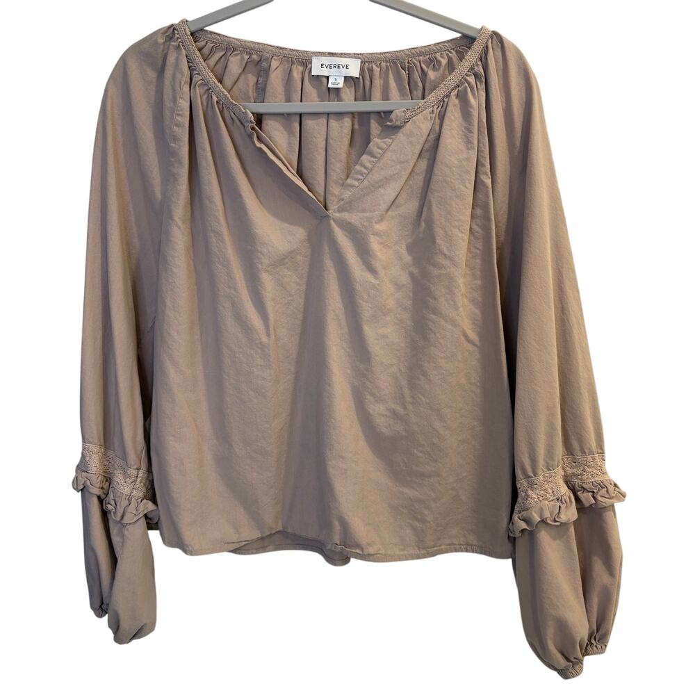 Evereve Elli Poplin Top Sandstone Beige Size Woman’s Small Balloon Sleeve - Picture 3 of 7